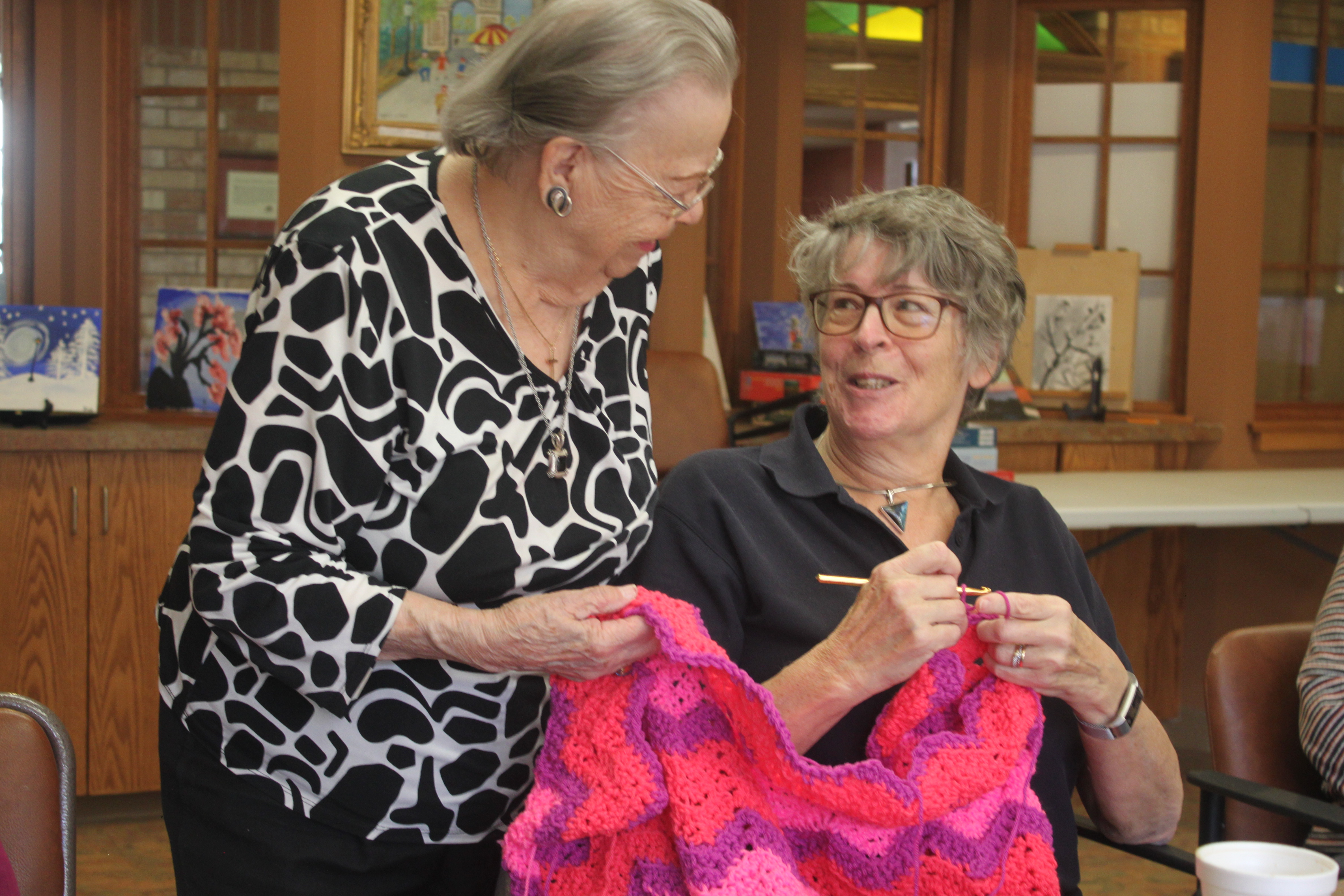 Maria and Irene,Volunteers of the Humber Heights Knitting Club.