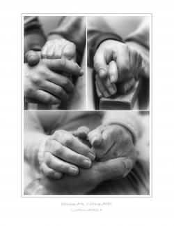 Black and white photos of hands clasping each other