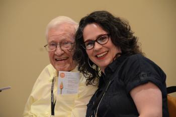 Humber Heights Resident Ron Smith posing for a photo with RIA Schlegel Research Chair Heather Keller 