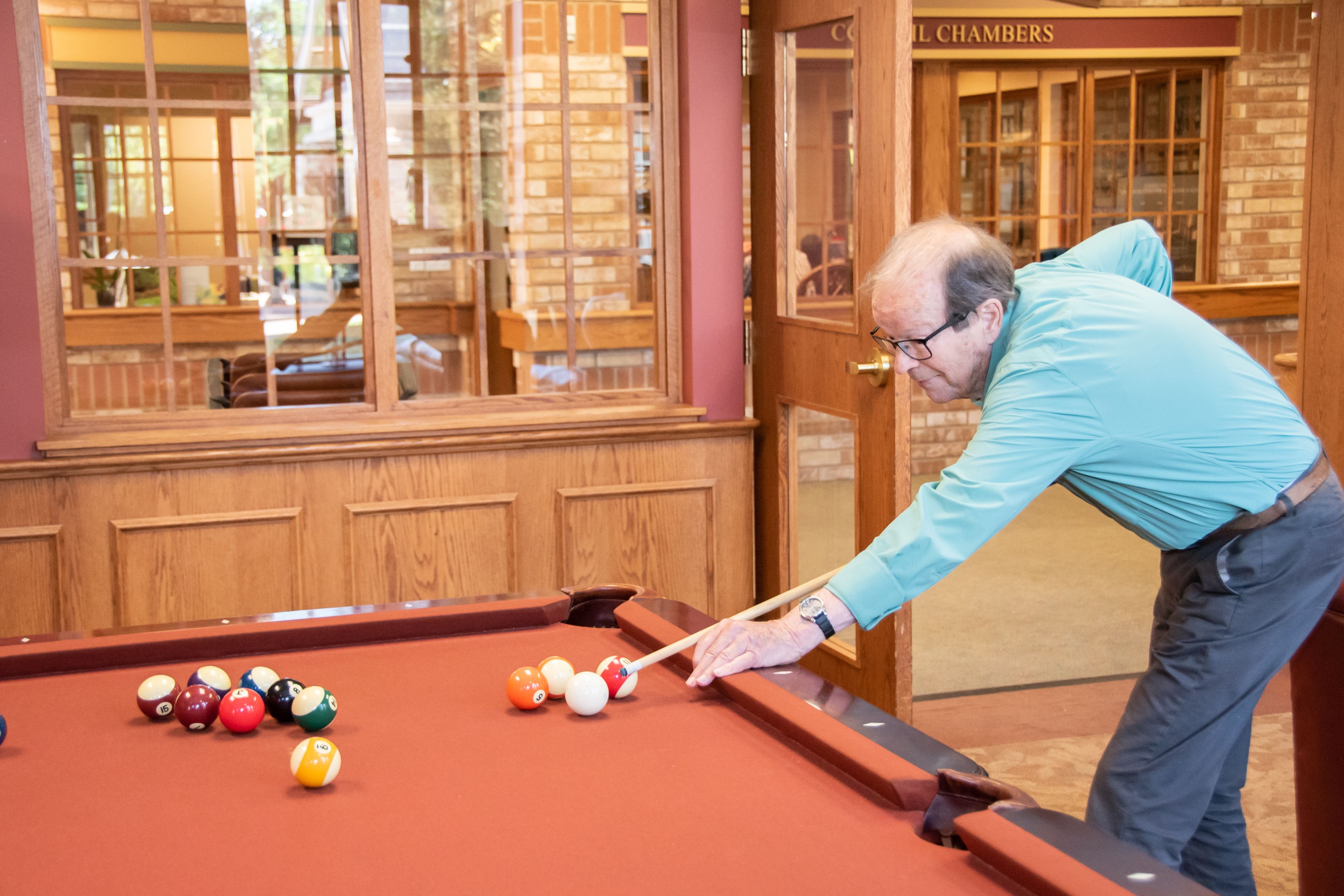 Playing pool in the fireside lounge