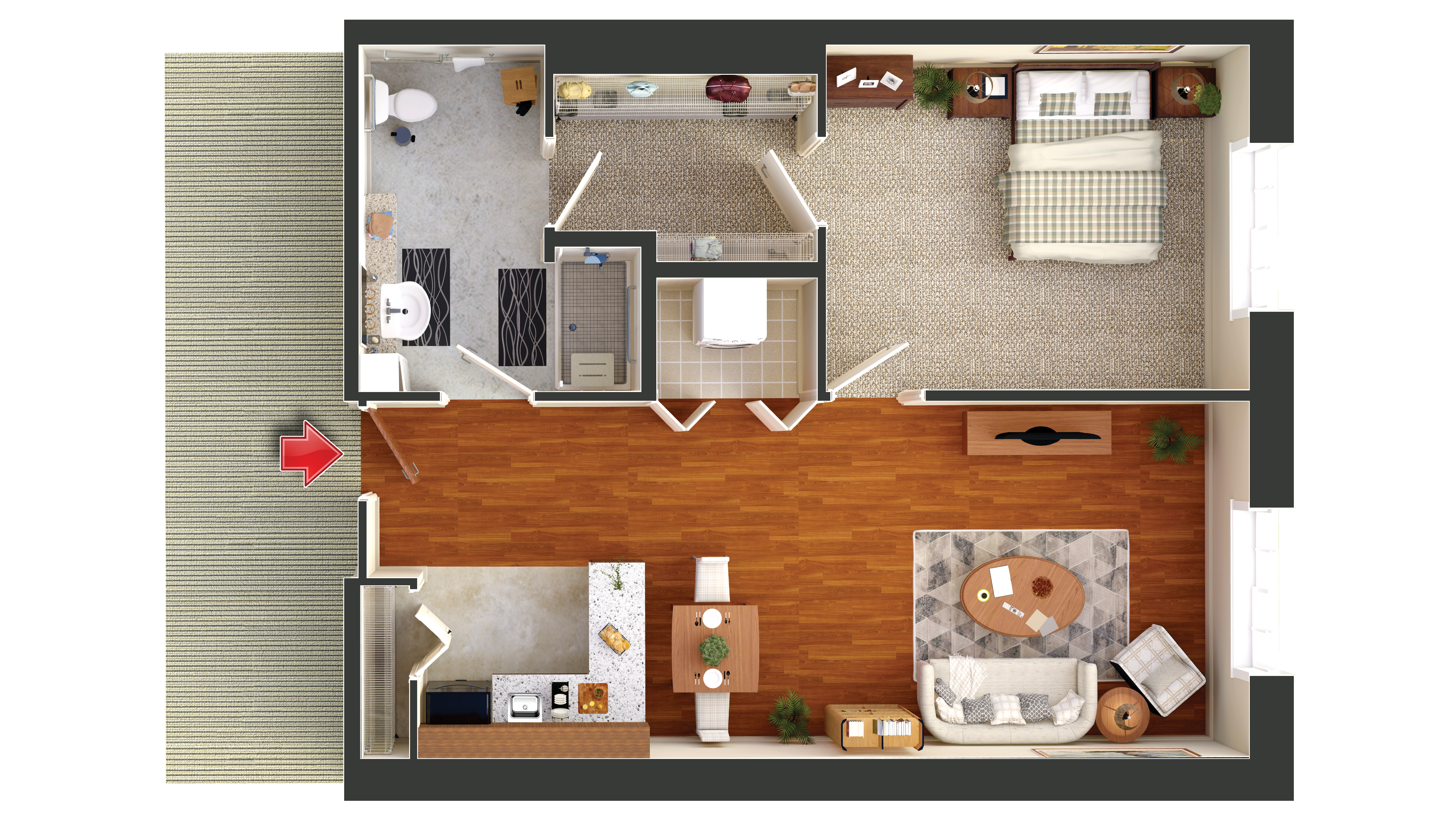 Becker one-bedroom apartment layout