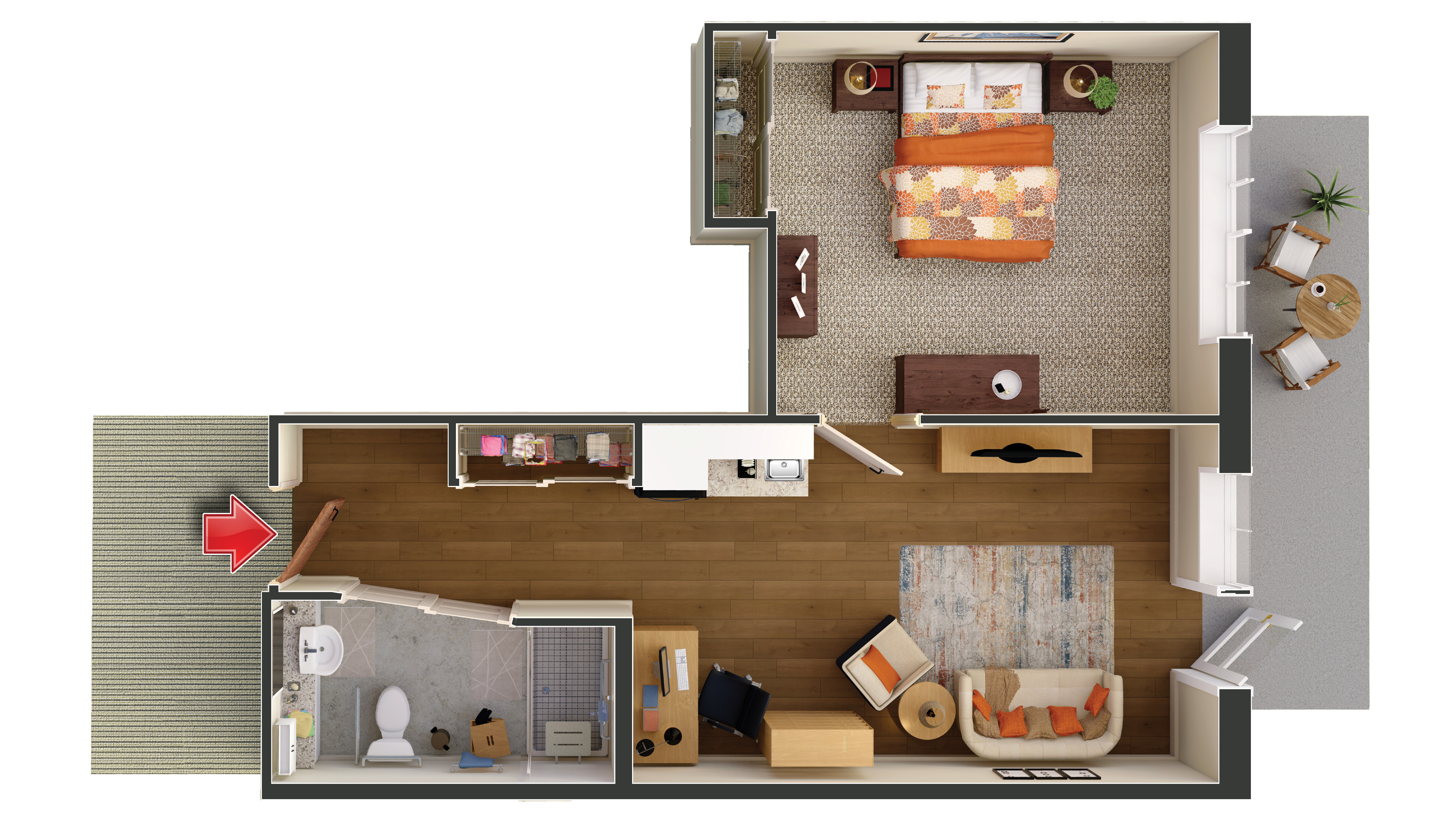 Williamsburg one-bedroom apartment layout