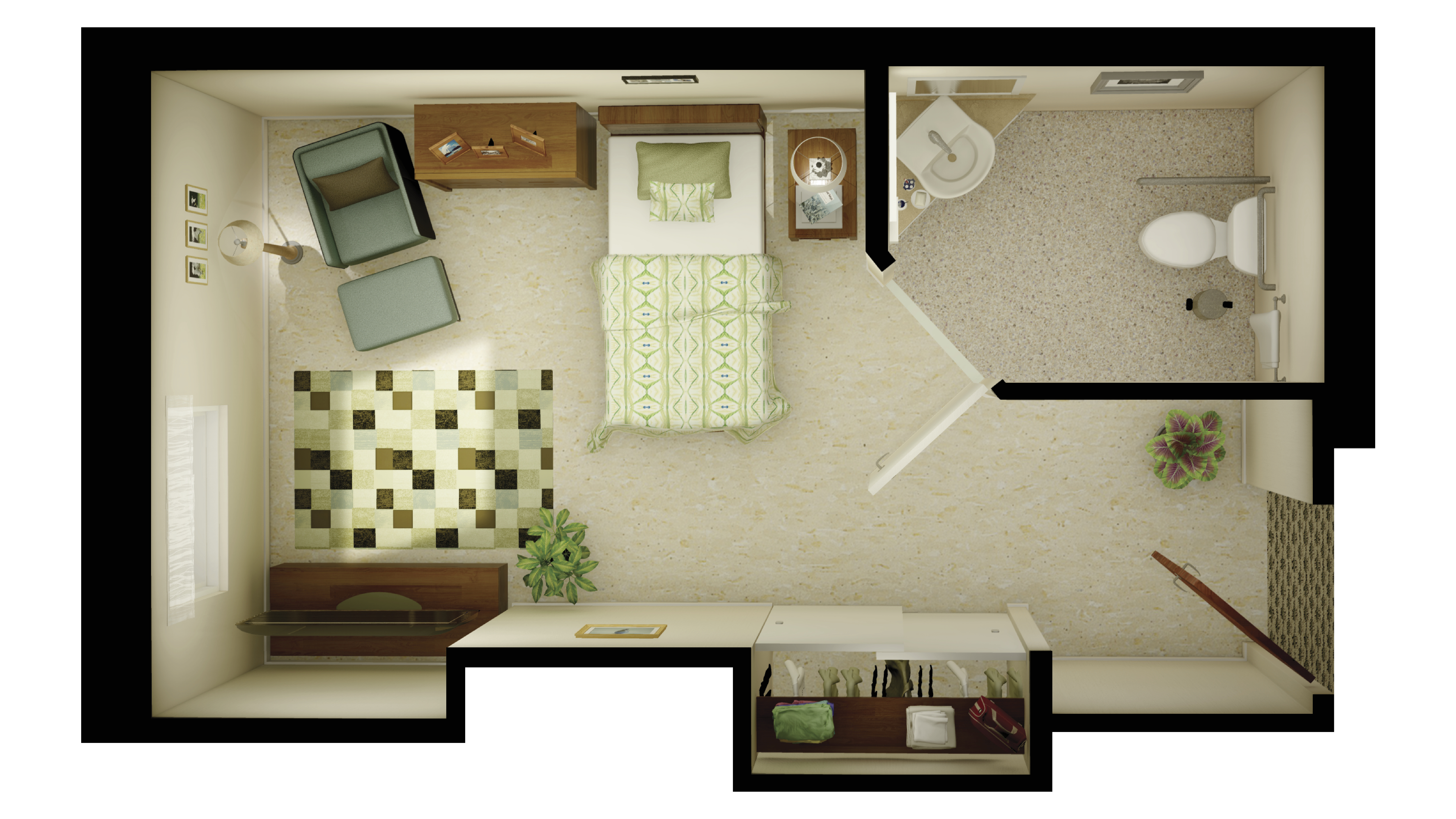 A sample floorplan of a private suite in long-term care