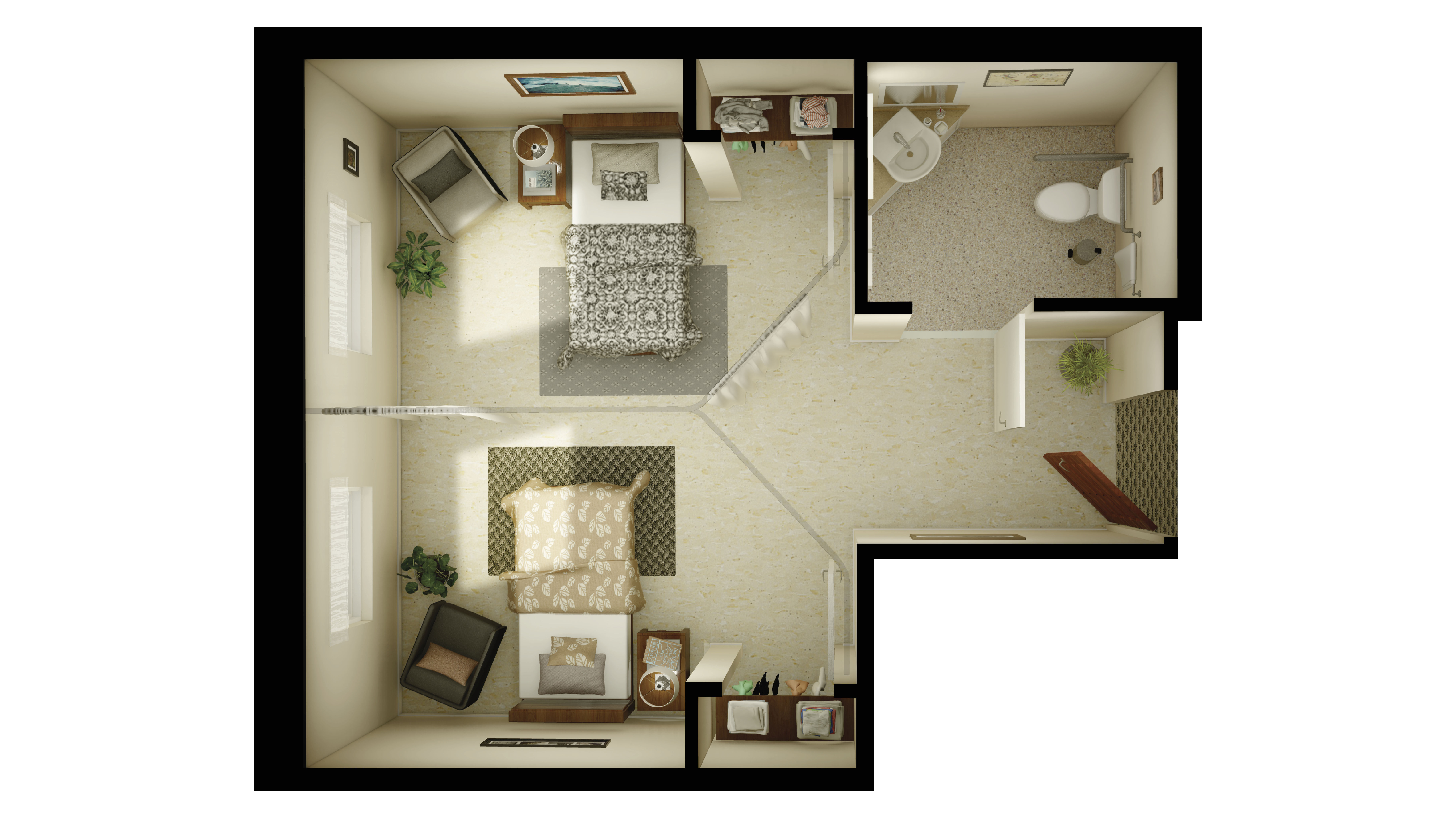 A sample floorplan of a standard suite in long-term care
