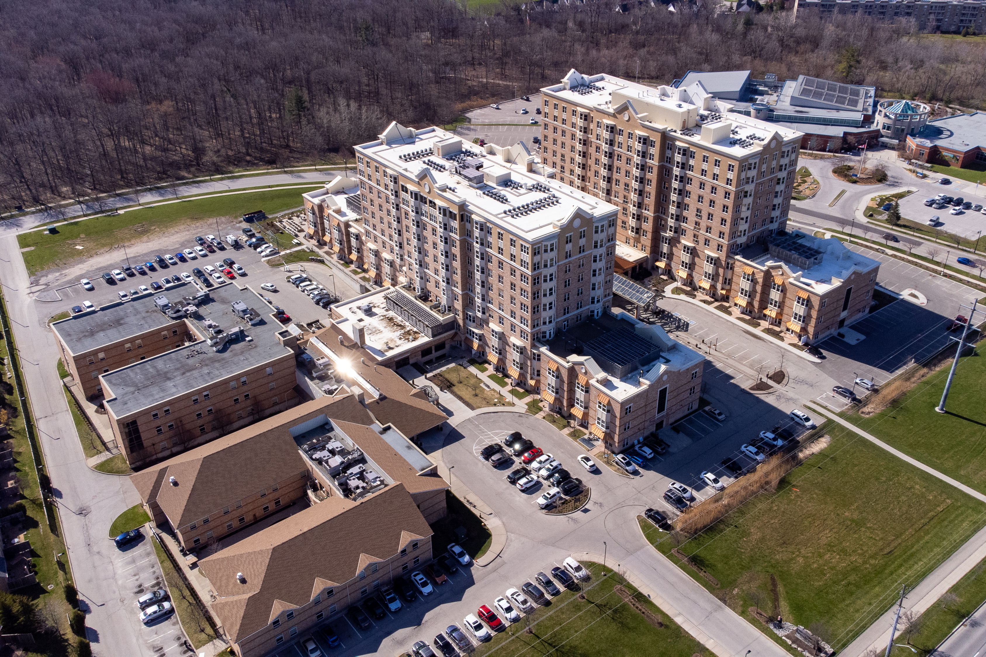 Drone image of The Village of Tansley Woods retirement and long term care in Burlington