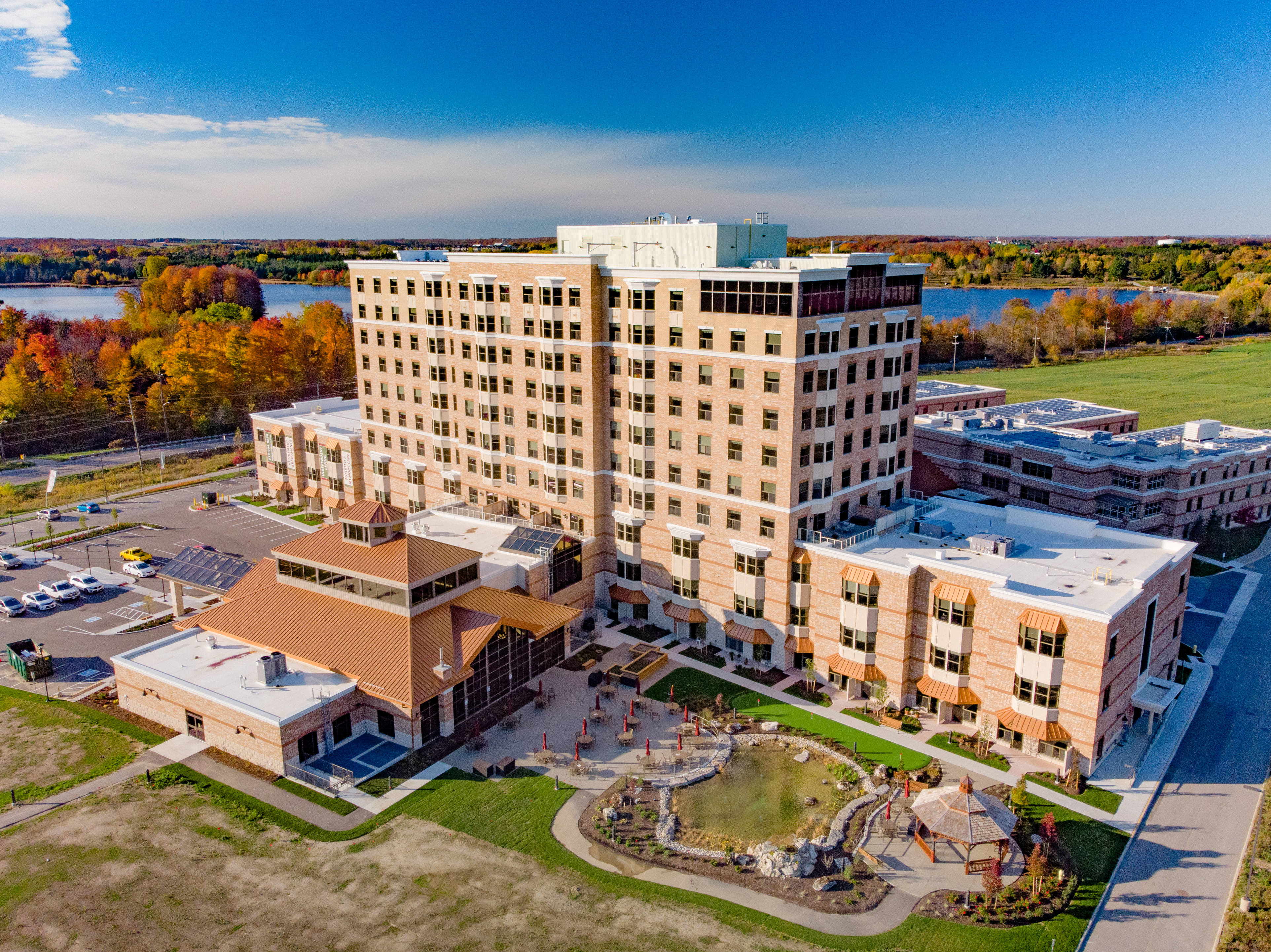 Birdseye view of the building at The Village at University Gates Retirement in Waterloo