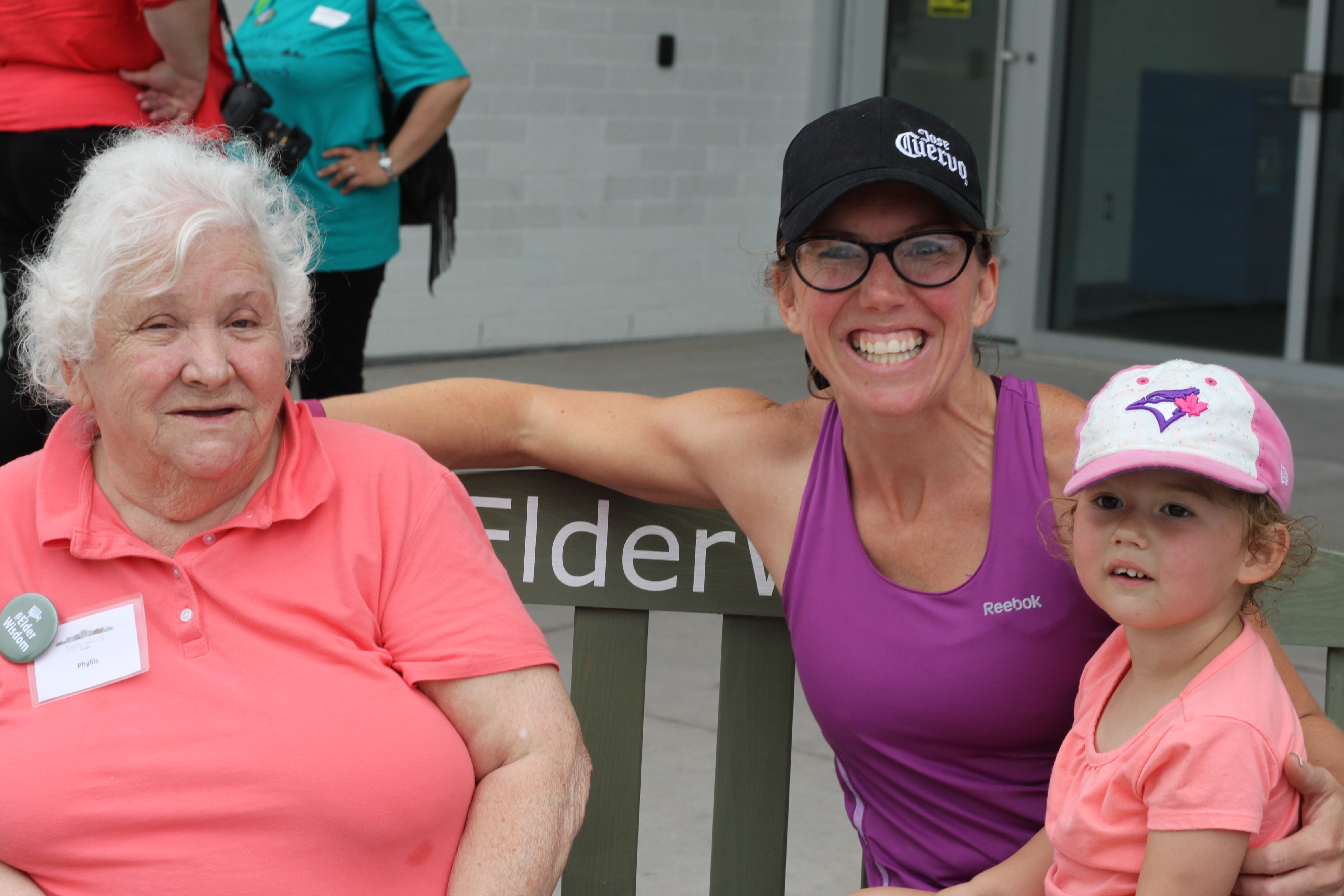 Phyllis, Jennifer and Journey became fast friends while sitting upon the green #ElderWisdom bench.
