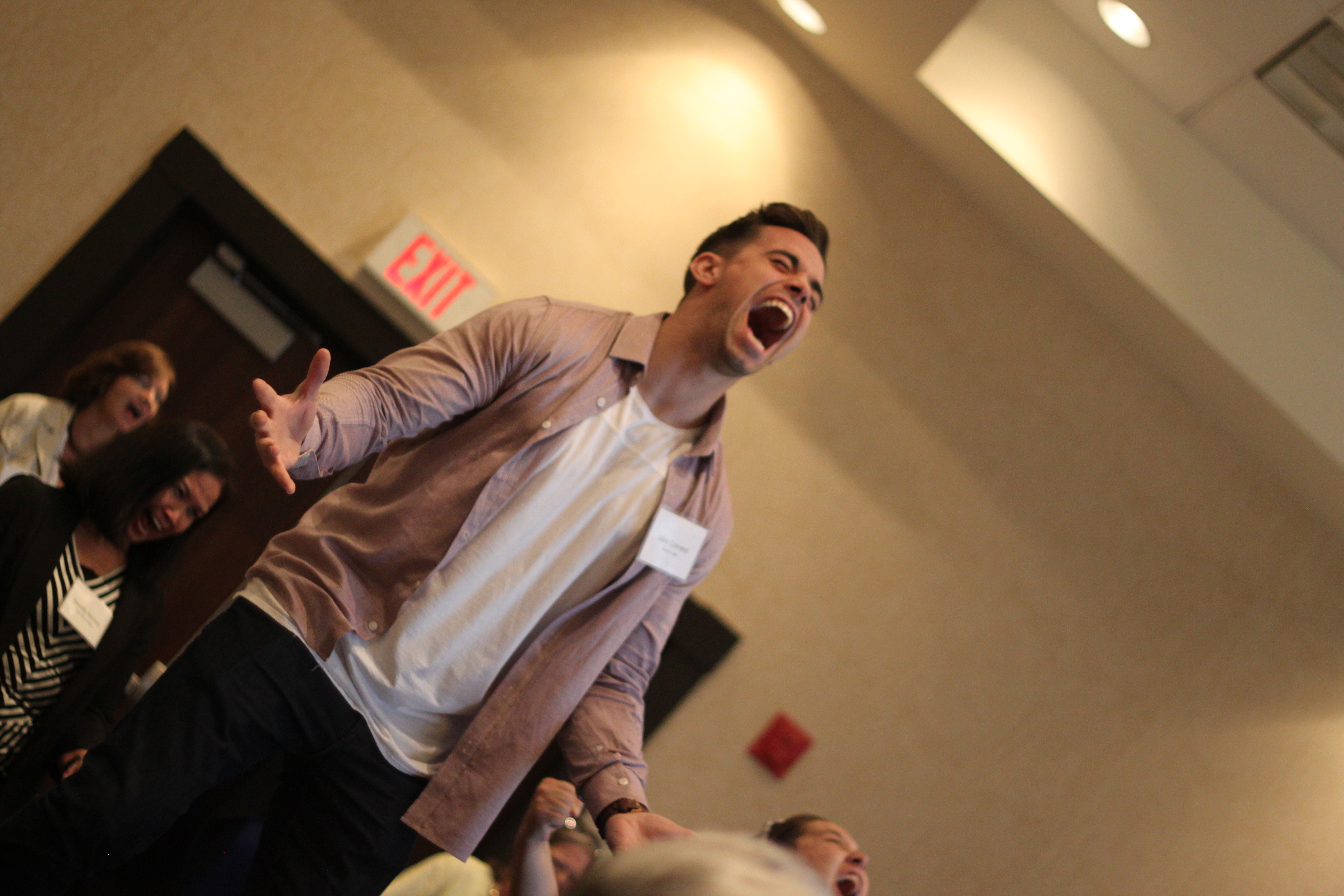 Aspen Lake's Jake Corrent plays "Simon Scream" during an Innovation Summit session on theatre and improv as a tool the enhance life quality and improve mental health.