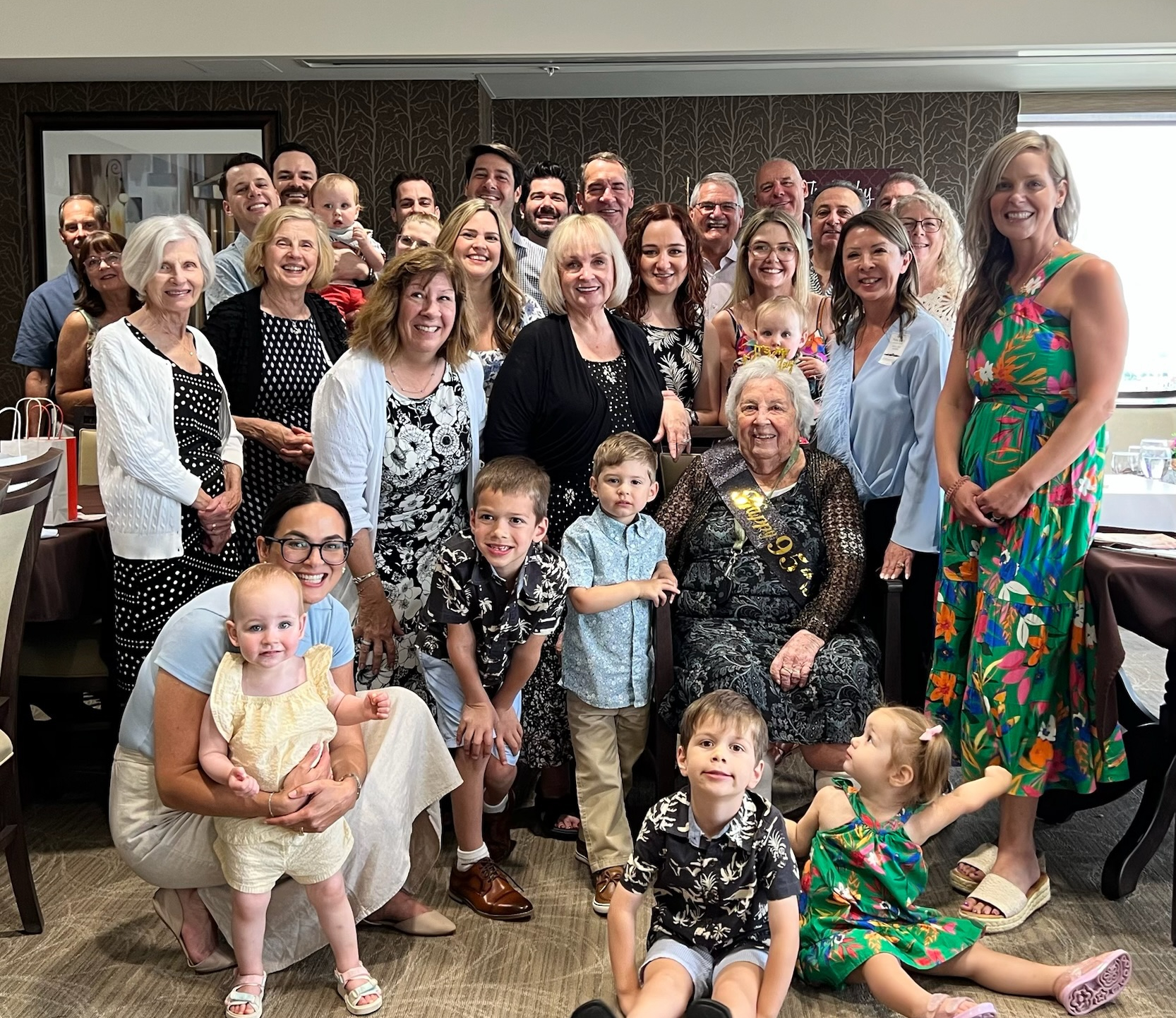 Mary is pictured with all her extended family, which came to her celebration from all over the world. 