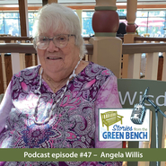 Podcast Episode #47 - Angela Willis sitting on the Green Bench