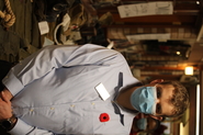 Kai stands aside the display at Tansley Woods he happily  filled with artifacts from his collection for Remembrance Day. 