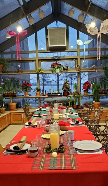 The table is set, ready for a large family-style meal!