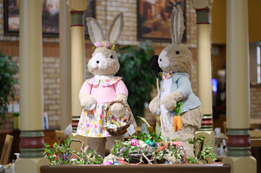 Easter Display at the Village with two bunnies