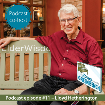 Lloyd sitting on the #ElderWisdom bench to feature his podcast episode