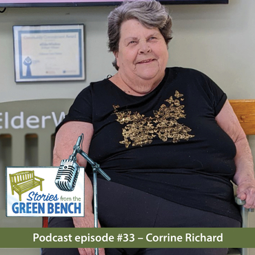 Corrine Richard sitting on the #ElderWisdom bench