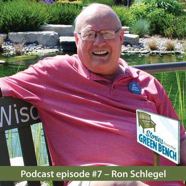 Ron Schlegel sitting on the #ElderWisdom bench in promo of the Stories From The Green Bench podcast