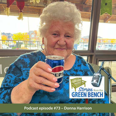 Donna Harrison shares her Story from the Green Bench podcast - photo holding a can of Pepsi