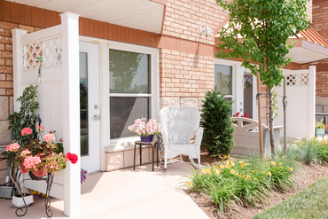 View of patio for retirement suite at The Village of Taunton Mills