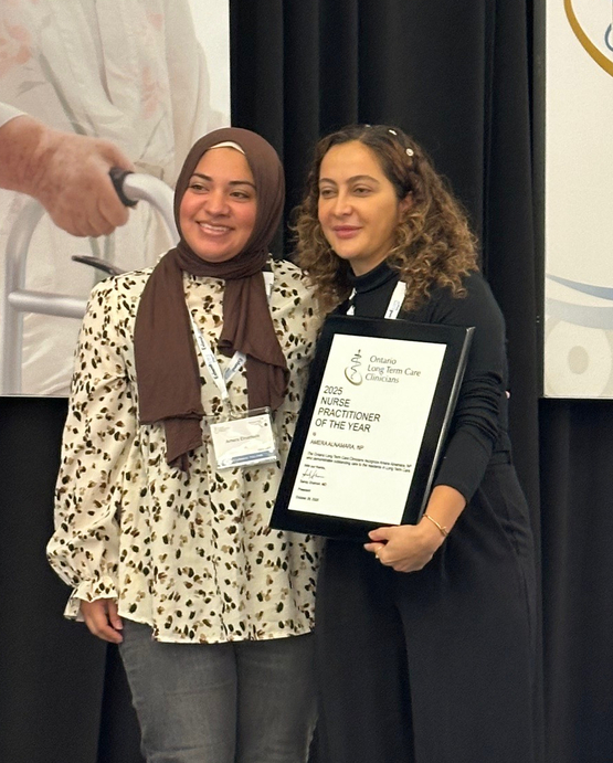 Amera stands with Schlegel Villages Chief Medical Officer, Dr. Sandy Shamon, after she received her Nurse Practitioner of the Year Award.