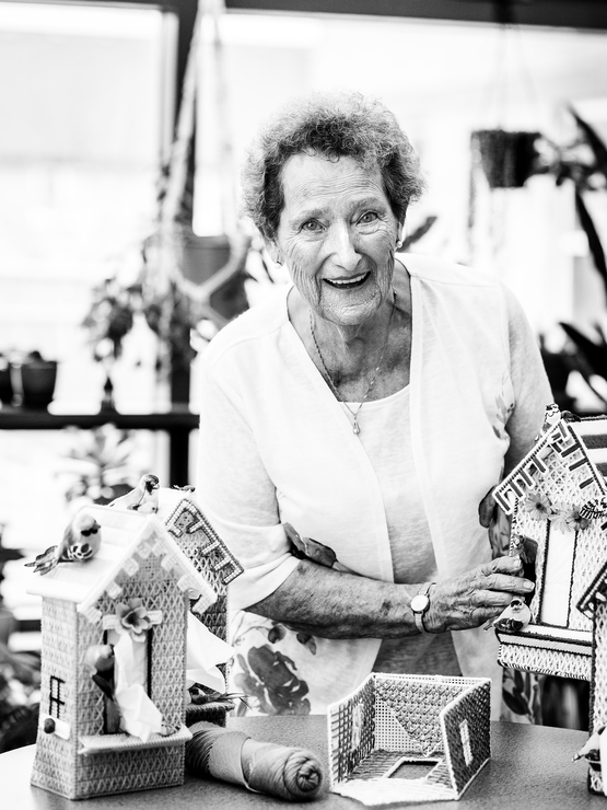 Carole Jordan black and white portrait showcasing her crafts