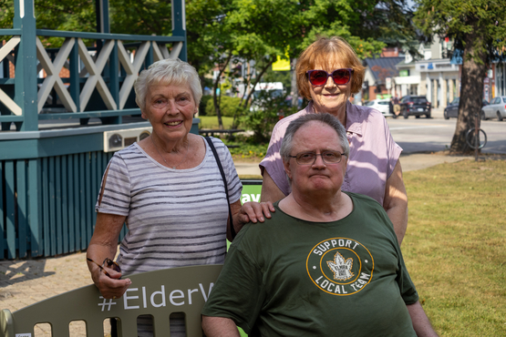 Friends and loved ones gathered with Tom around the Green Bench during his return to his hometown of Elmira.