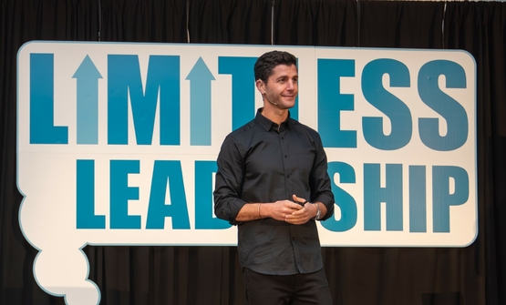 Keynote Speaker Ben Nemtin addresses the guests of the leadership retreat under the them, Limitless Leadership.