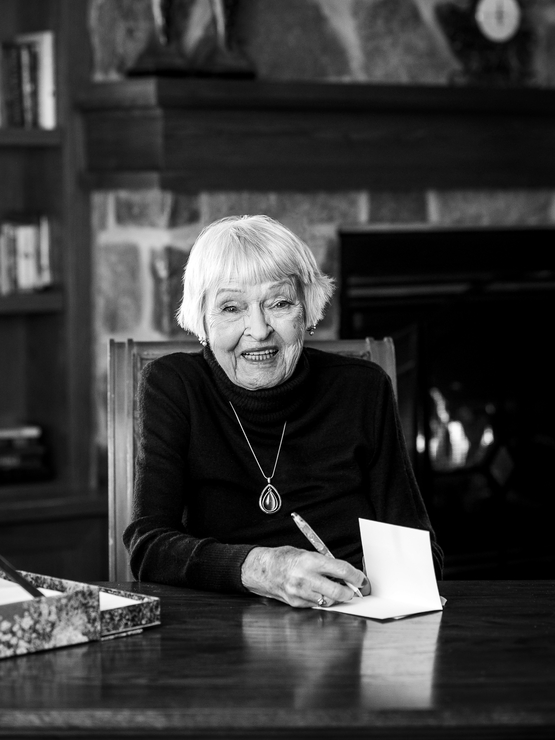 Shirley Charron black and white portrait showcasing her passion for letter writing