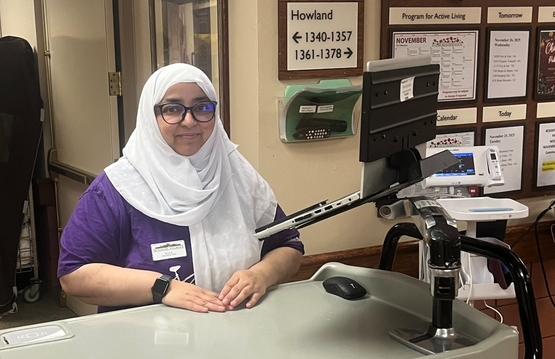Sima, who as a PSW trained to do medication administration at Erin Meadows, is pictured at her Med Cart in the Howland Neighbourhood. 