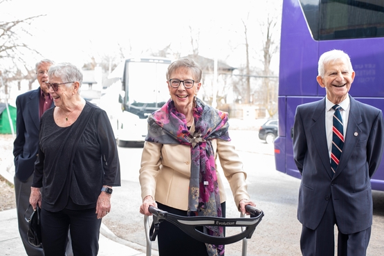 Featured resident Joan DeMetriadis and her husband, Alex, arrive at the movie premiere. 