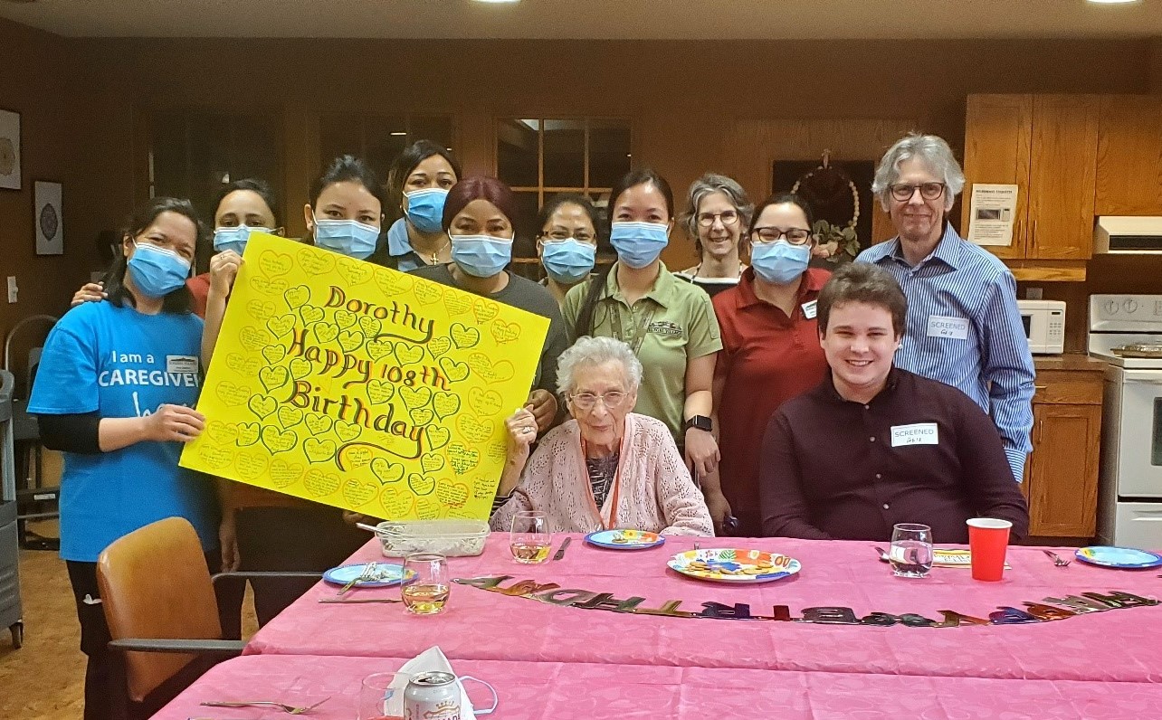 Dorothy celebrates her 108th Birthday with team members and family at The Village of Humber Heights