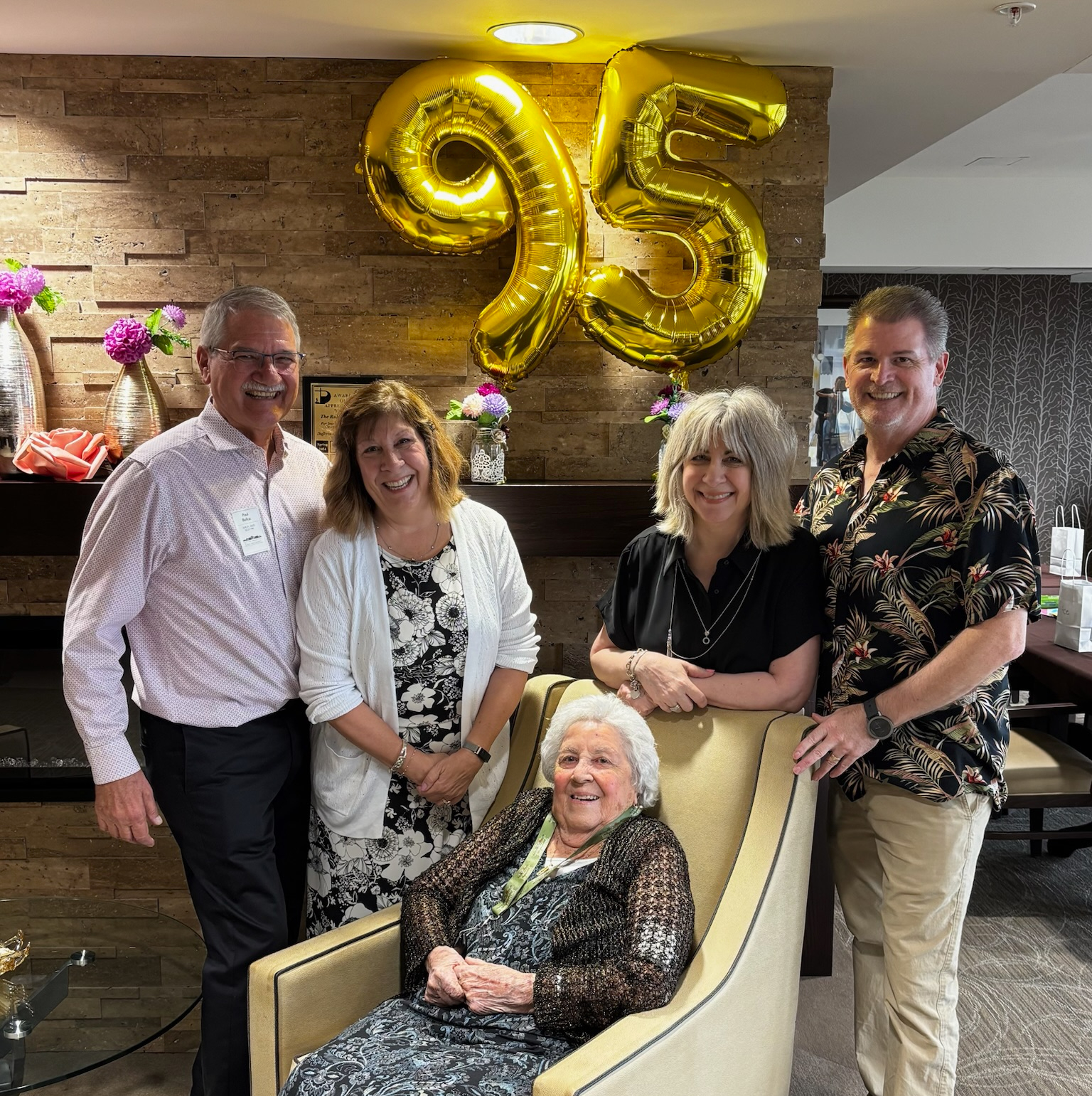 Mary Frattini is pictured with loved ones during her 95th birthday celebration at The Ruby at Erin Meadows. 