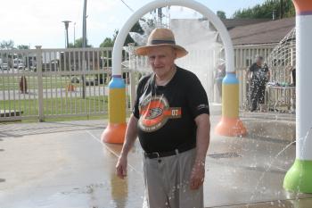 Doc Wright standing in a splash pad