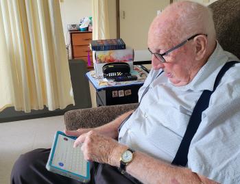 Douglas found he could connect to his beloved Toronto Blue  Jays and also family and friends in England as he accessed new technology at Sandalwood Park. 