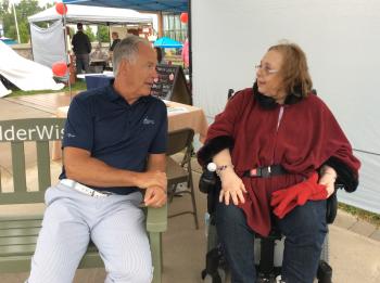 LaSalle Mayor Marc Bondy joins Kaye on the #ElderWisdom bench.