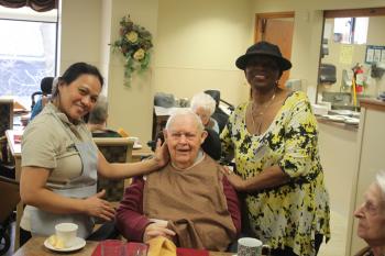 Stephanie (right) may have retired two years ago, but she still comes daily to help out in the Emma's dining room.