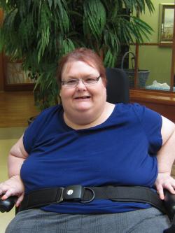 Resident Renee sitting on her wheelchair